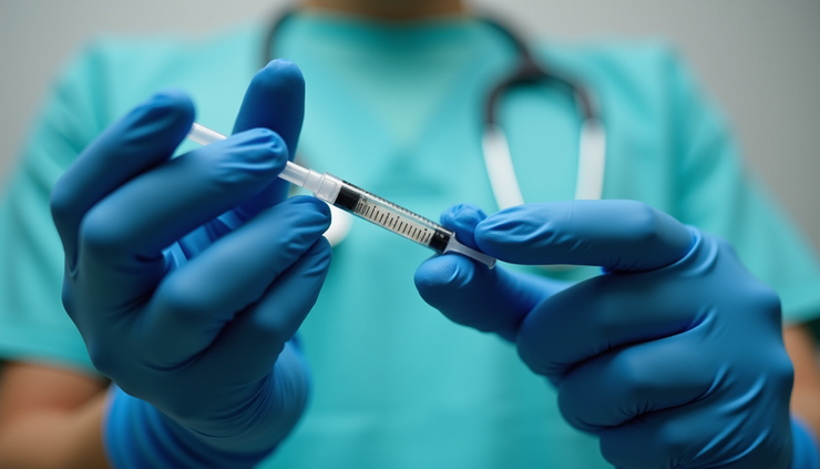 Close-up view of a healthcare provider preparing a trigger point injection syringe