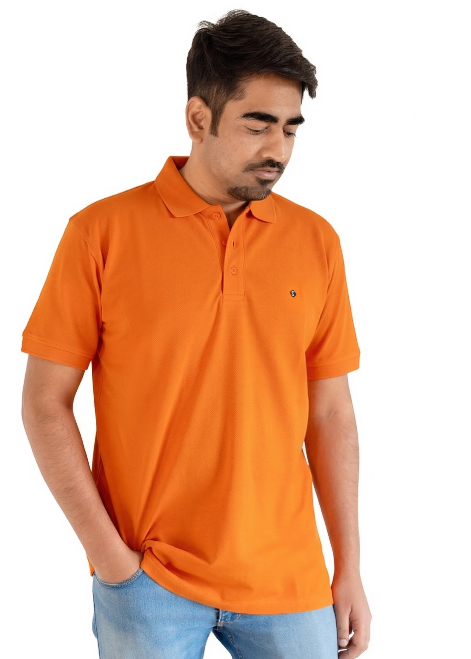 Shopholik Solid Polo Pure Cotton Orange T-Shirt