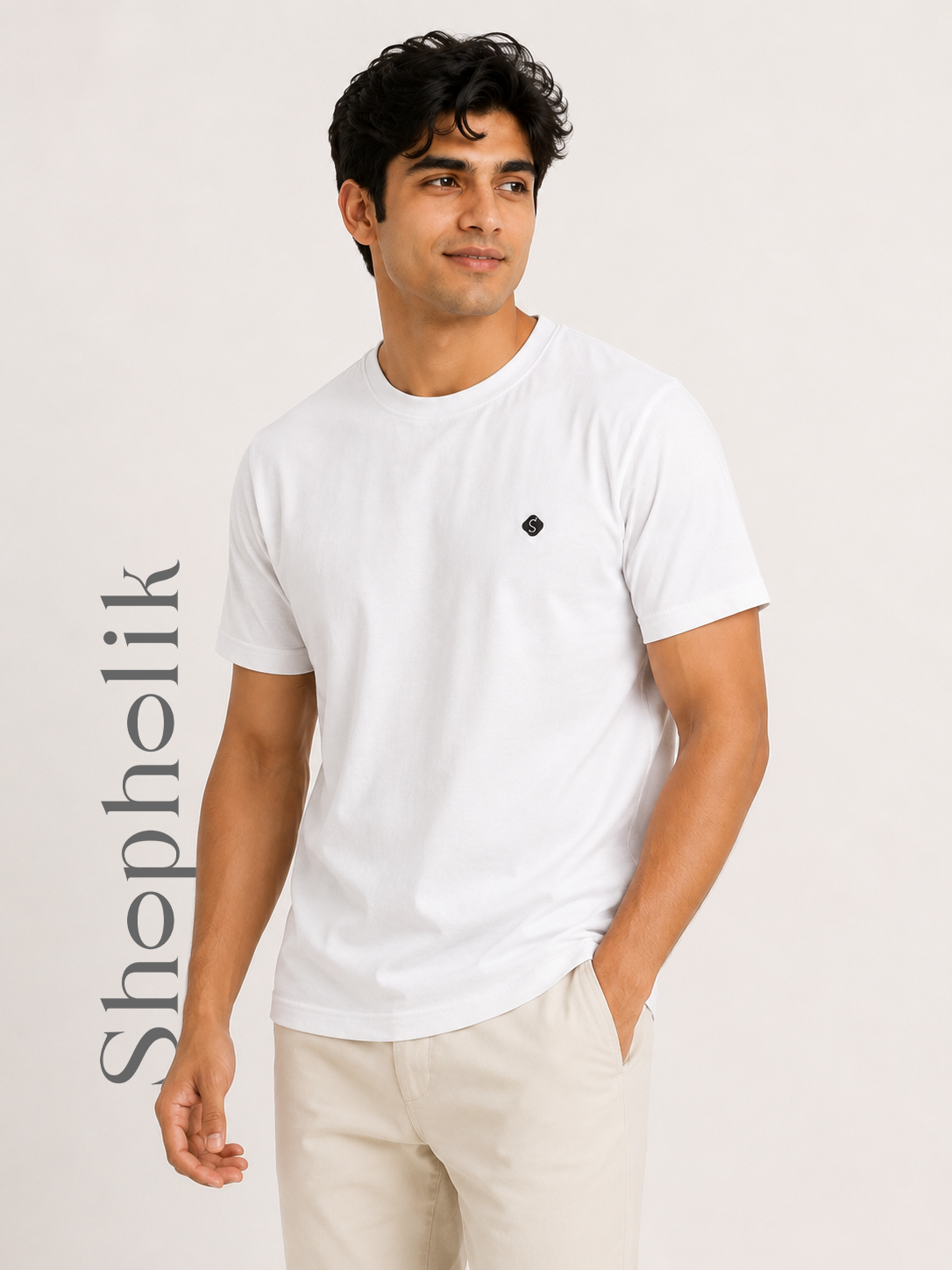 Men Solid Round Neck Pure Cotton White T-Shirt