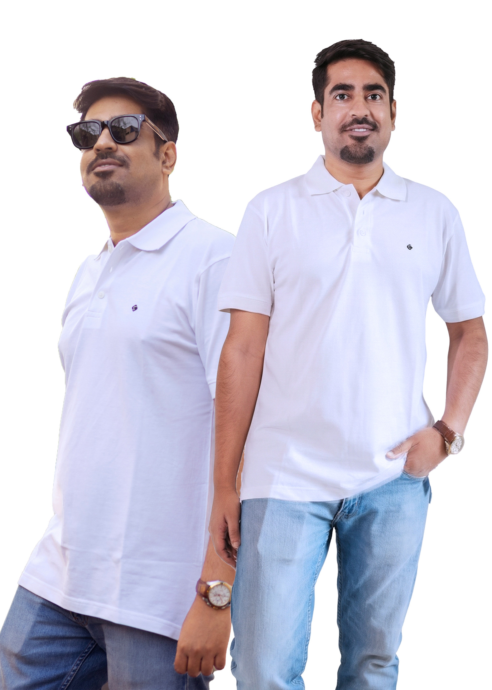 Pack of 2 Solid Polo Pure Cotton White T-Shirt