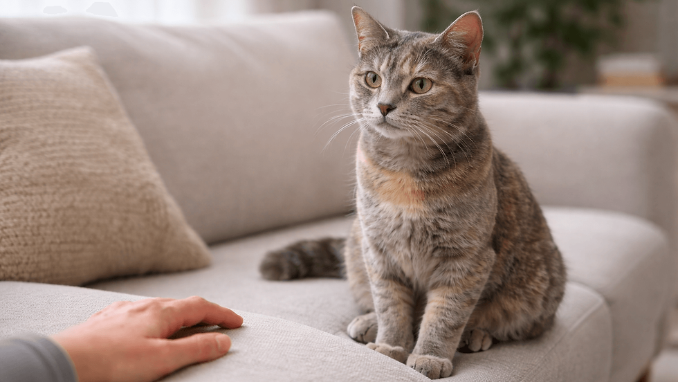 Cat showing subtle communication signals through body language in a calm indoor environment