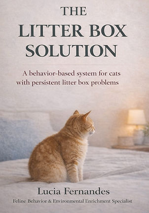 Book cover of The Litter Box Solution by Lucia Fernandes, a behavior-based system for cats with persistent litter box problems.