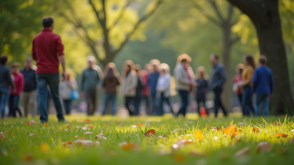 Eye-level view of a community gathering in a park