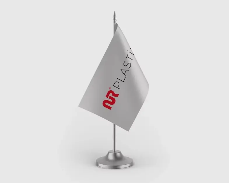 Çift taraflı kurumsal logolu şık masa bayrağı