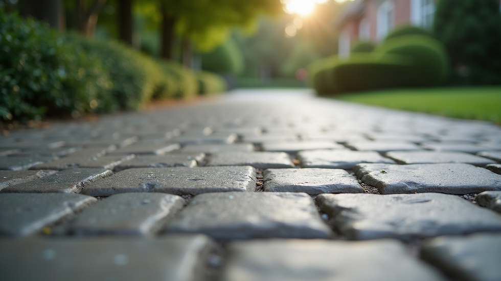 Close-up view of a classic paving stone driveway
