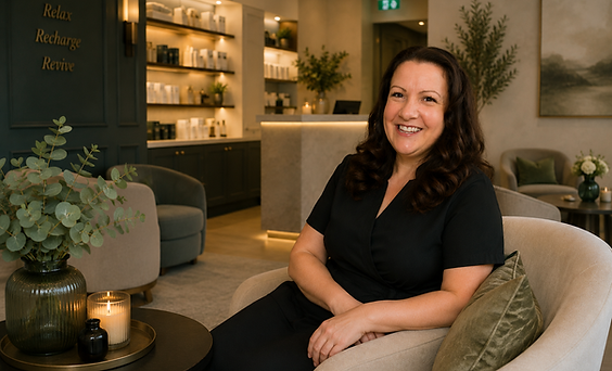 Samantha Yates welcoming clients to Misbourne Beauty & Wellbeing massage clinic in Amersham, Buckinghamshire.