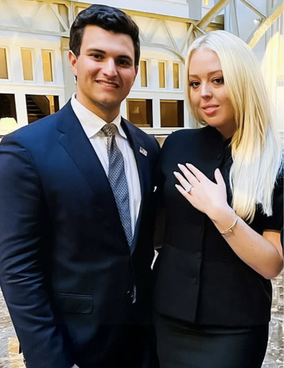 Tiffany Trump with her fiancé Michael Boulos and her new 13-carat engagement ring