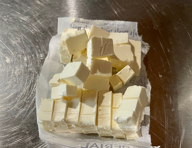 Cut cold butter into 1/4” cubes.