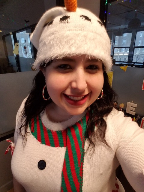 The author celebrating Christmas in the Before Times