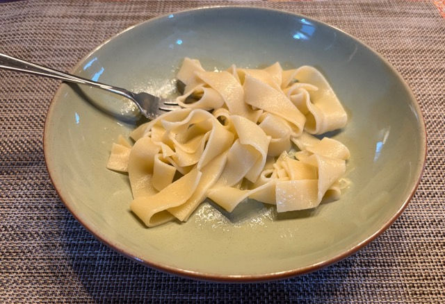 My first meal, a comforting childhood favorite, buttered noodles