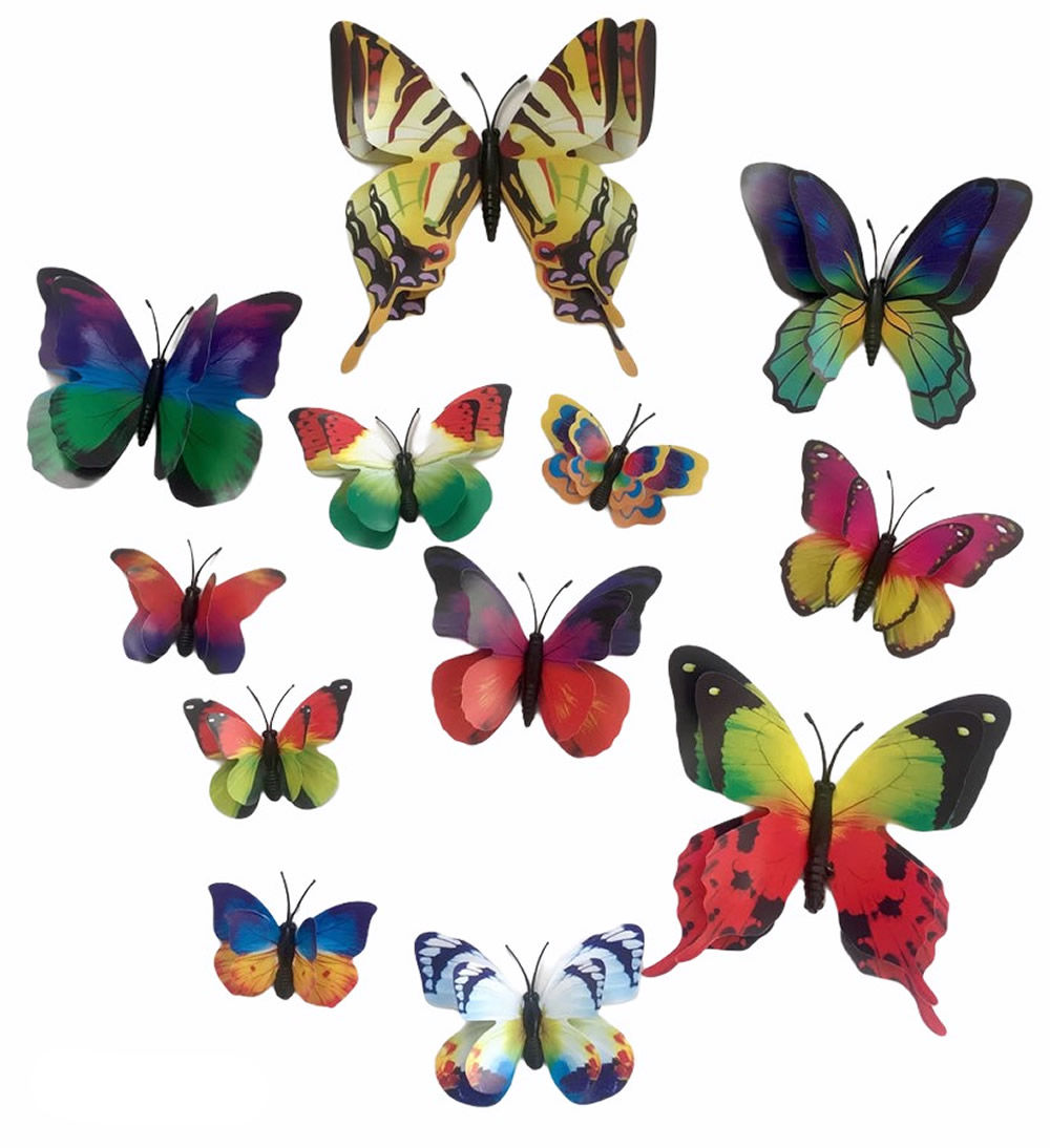 DOCENA DE MARIPOSAS AUTOADHESIVAS DOBLE ALA