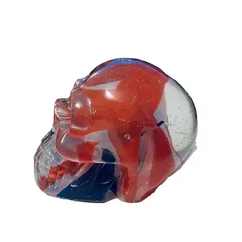Side view of Resin skull ornament with red, white, and blue colors, Gothic Resin Skull Ornaments Gifts