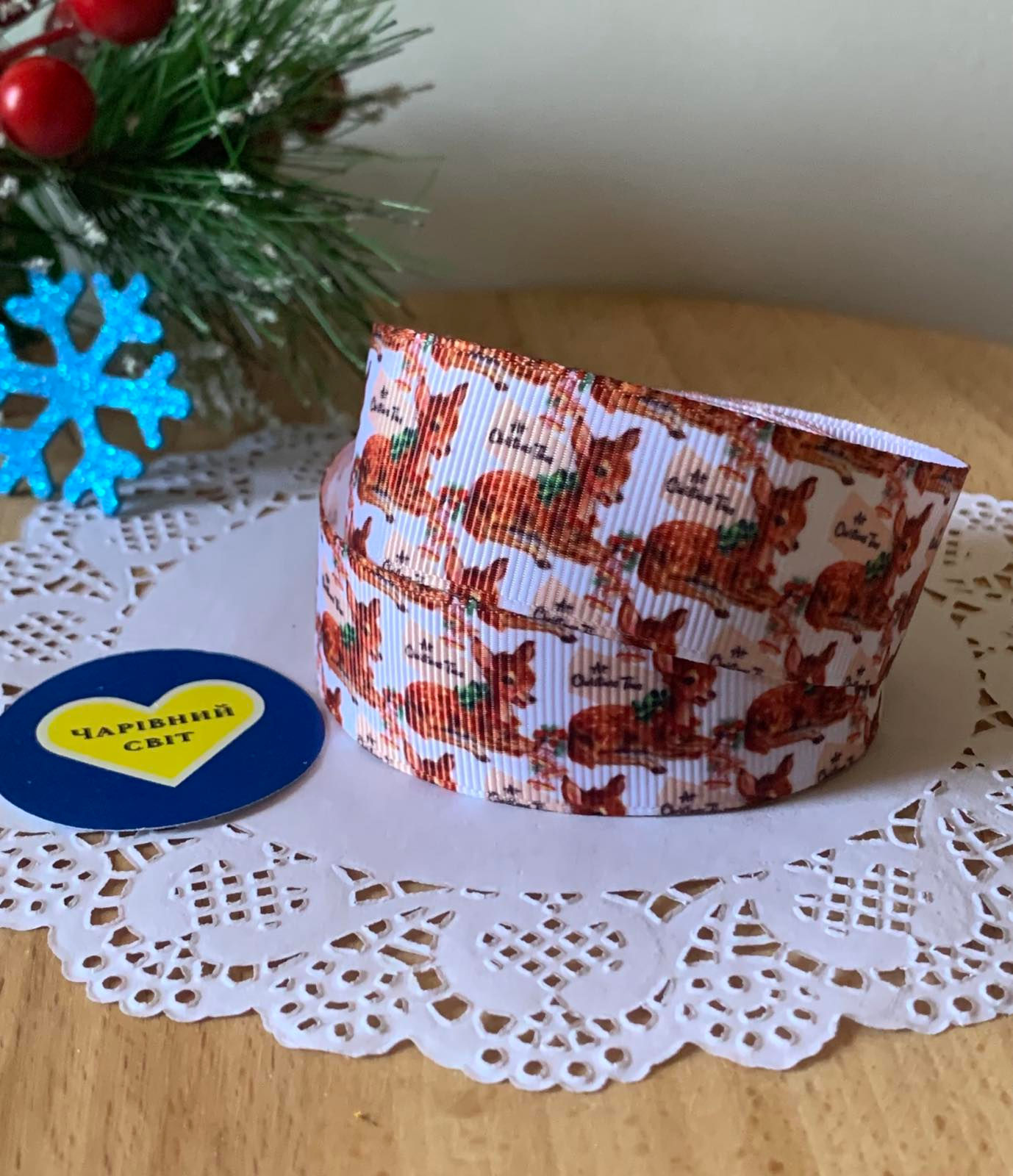 Стрічка 2.5см з малюнком  оленя