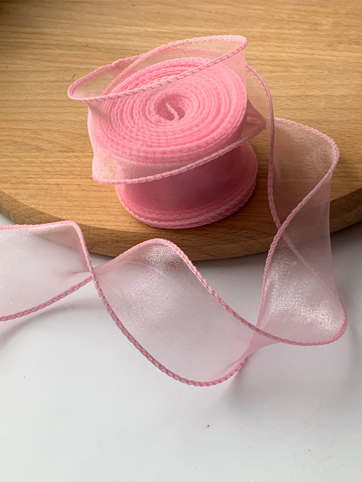 Стрічка Органза хвиляста з проситиму кантом/4,5см/рожевий/рулон 8,5м