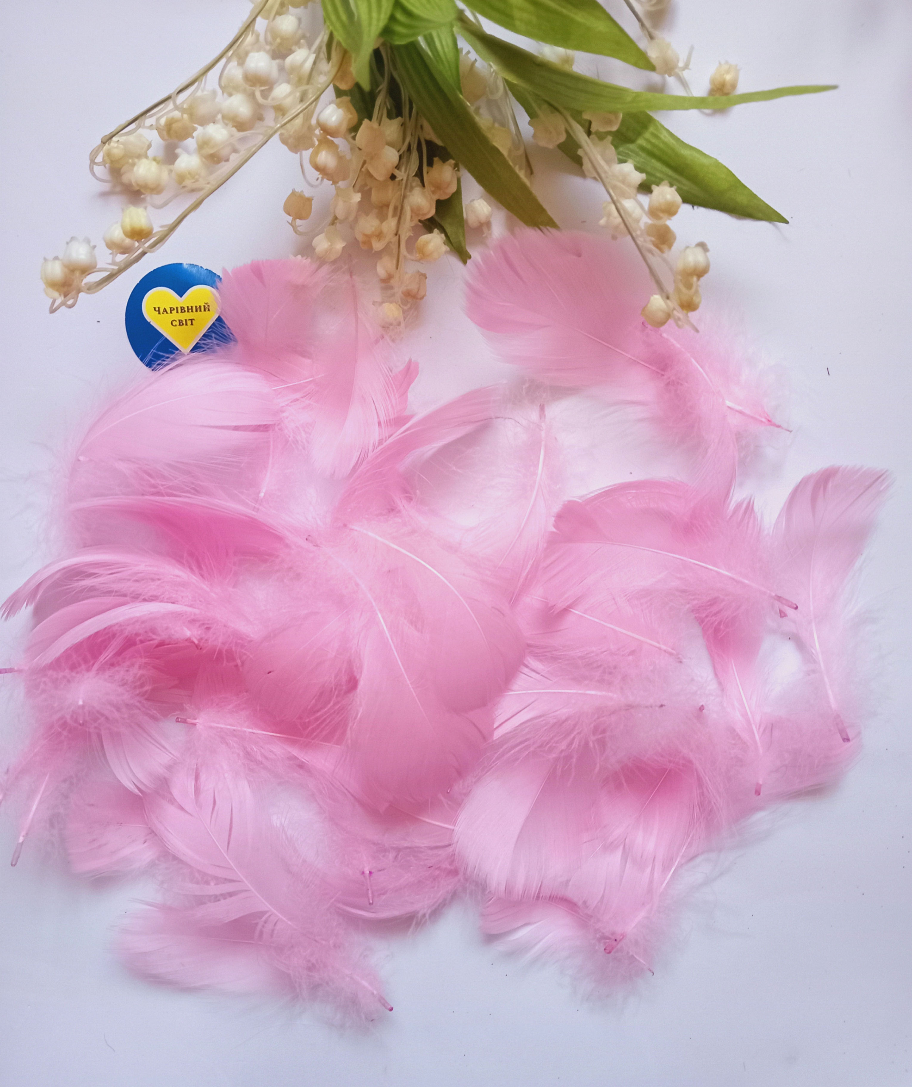 Набір 10шт, пір'я колір  рожевий розмір 4см- 12см