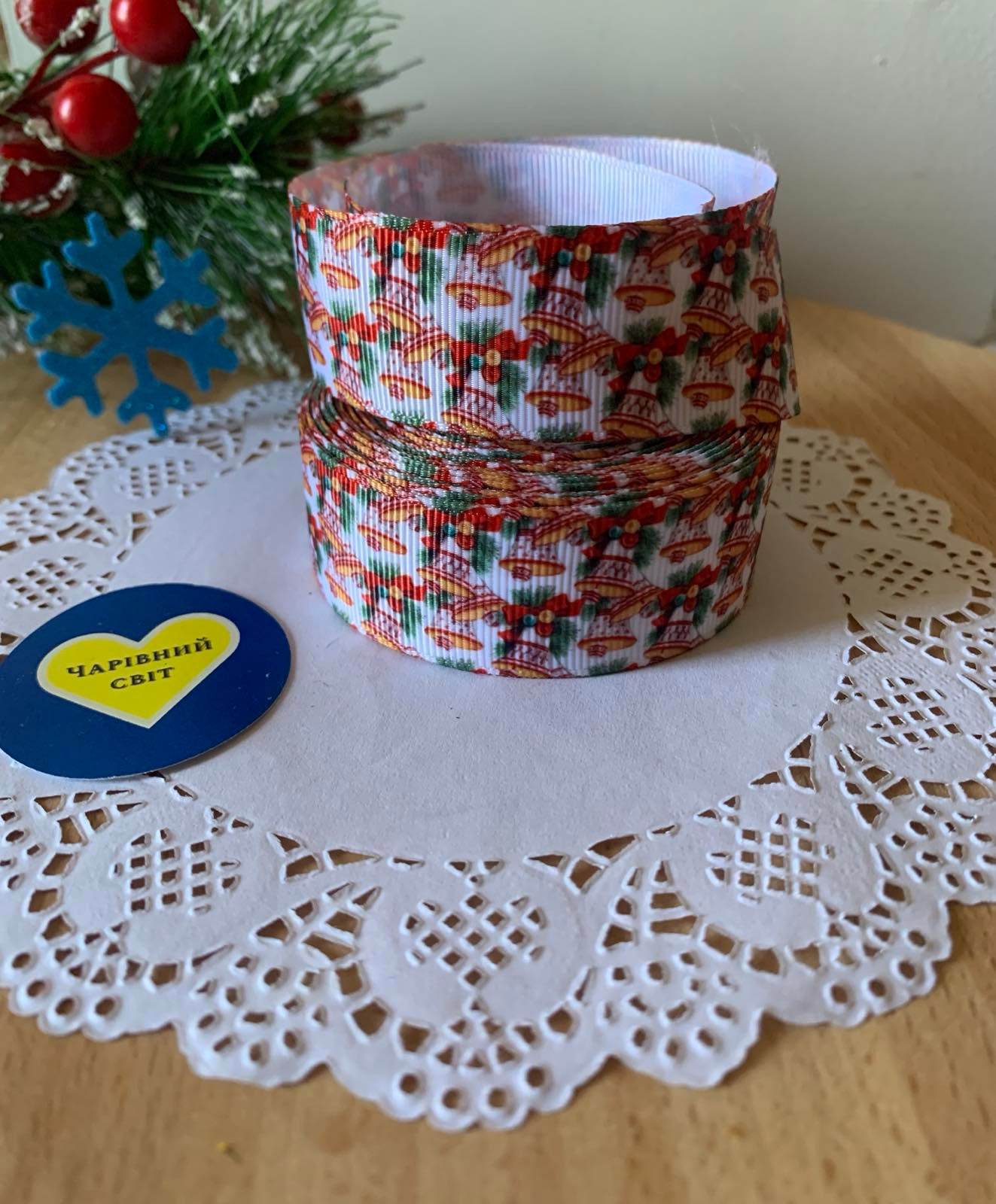 Стрічка  з малюнком 2.5см колір-новорічний