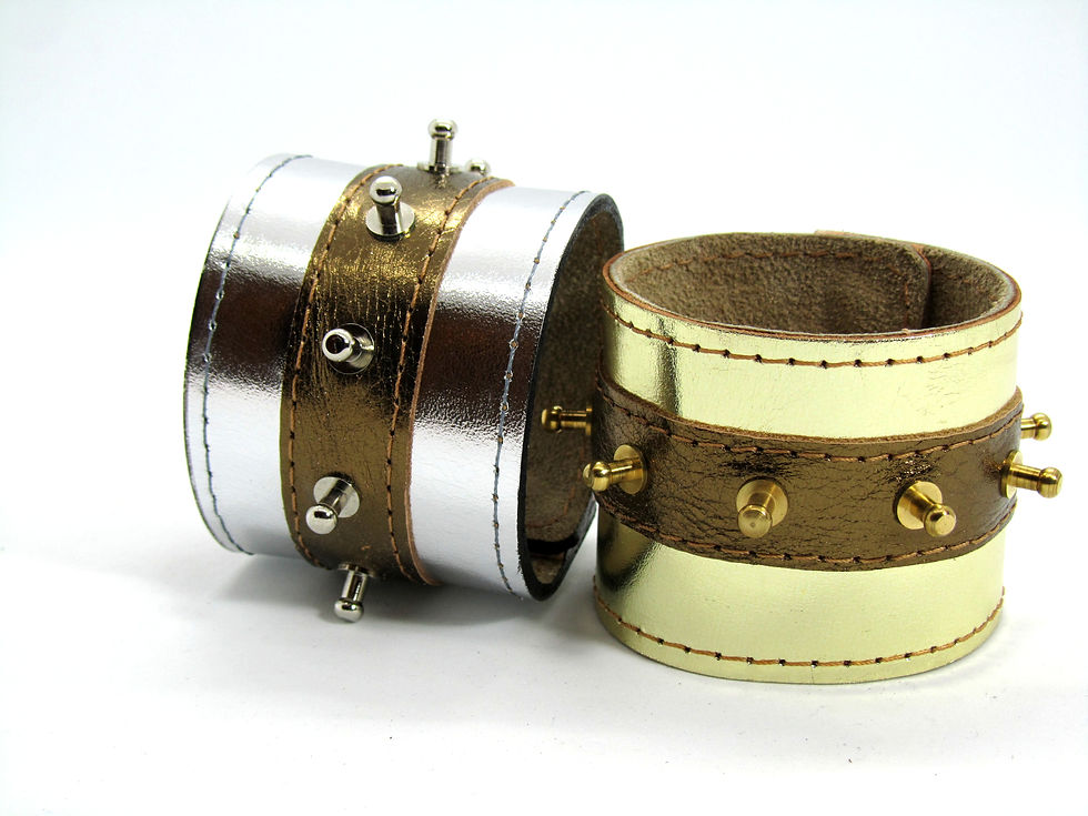  Metallic leather cuff with studs. gold and silver