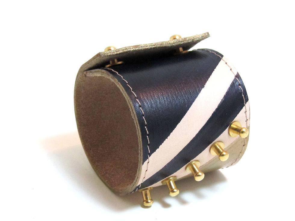 Thumbnail: Leather cuff with metal studs and hand painted art deco decoration