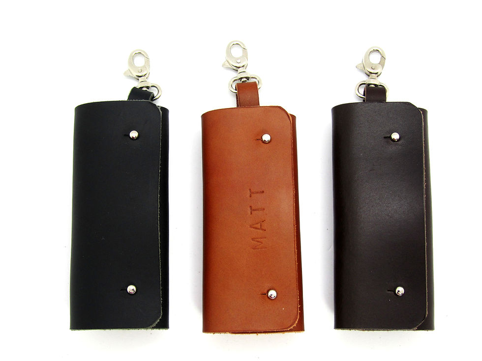 Thumbnail: leather keyring pouch with metal studs closure. various colour black tan and brown