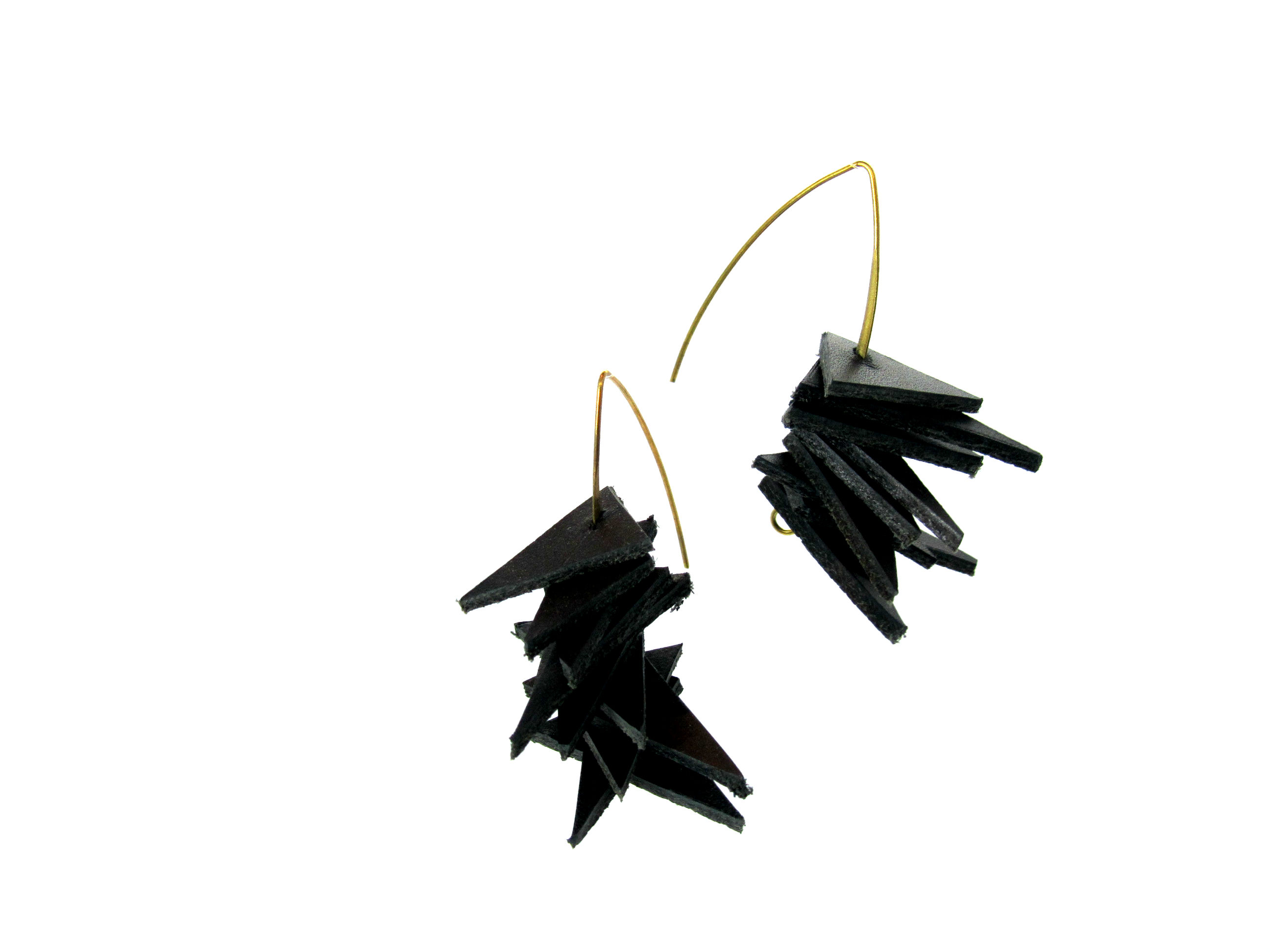 geometric leather earrings made out off cut leather