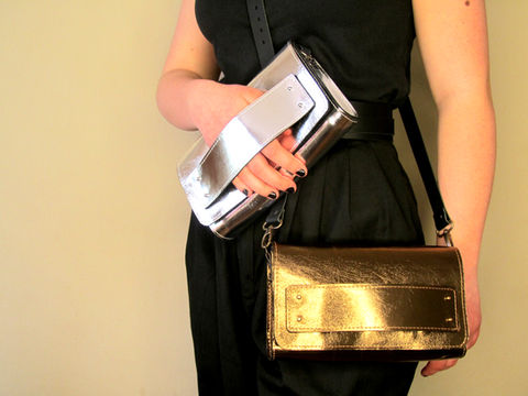Metallic leather clutch or cross body bag by Renush
