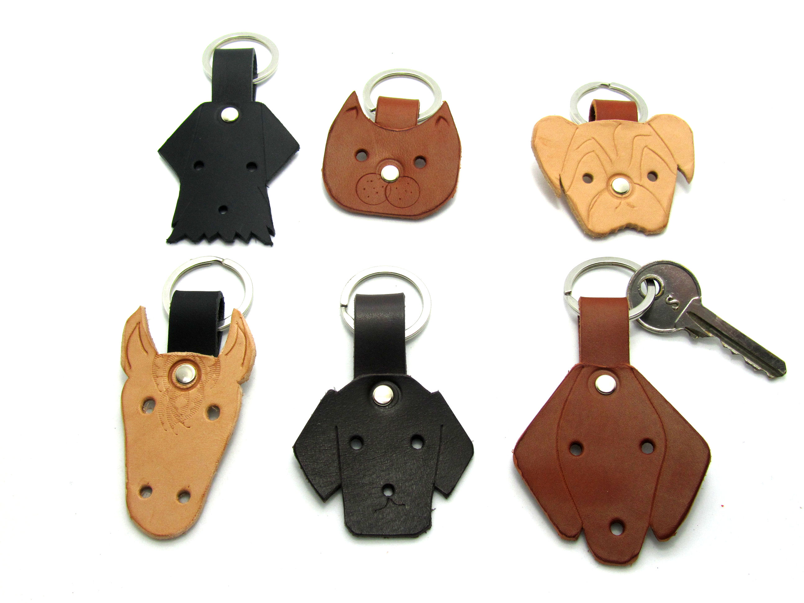 Leather keyring with various animal shapes