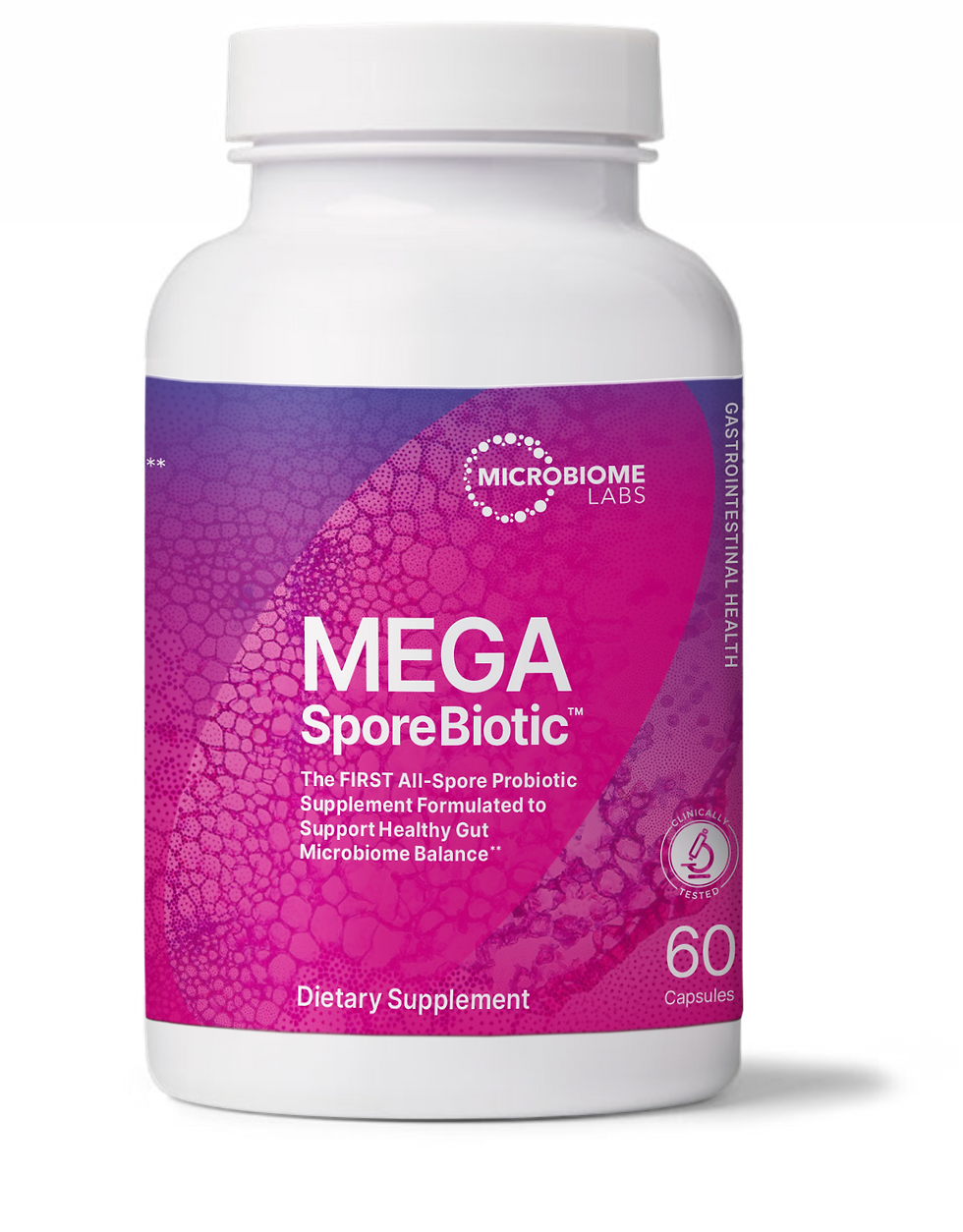 bottle of MegaSporeBiotic all-spore probiotic from Microbiome Labs