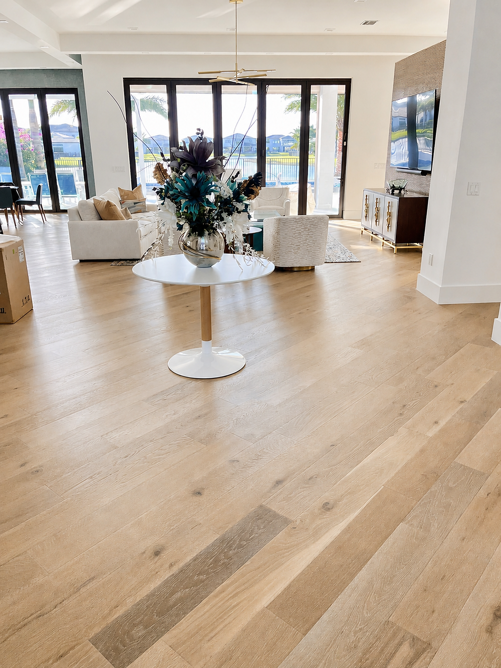 White oak hardwood flooring installation in Port St. Lucie Florida luxury home