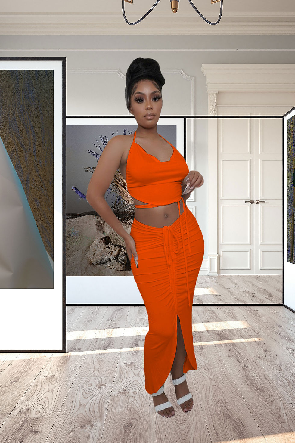 Thumbnail: 2 Piece Long Split Dress — Backless Haltered Top