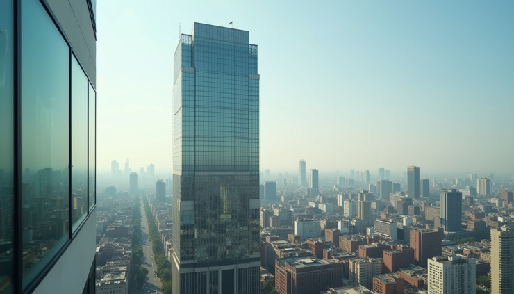 Vista aérea de un edificio de oficinas en Ciudad de México con cielo despejado
