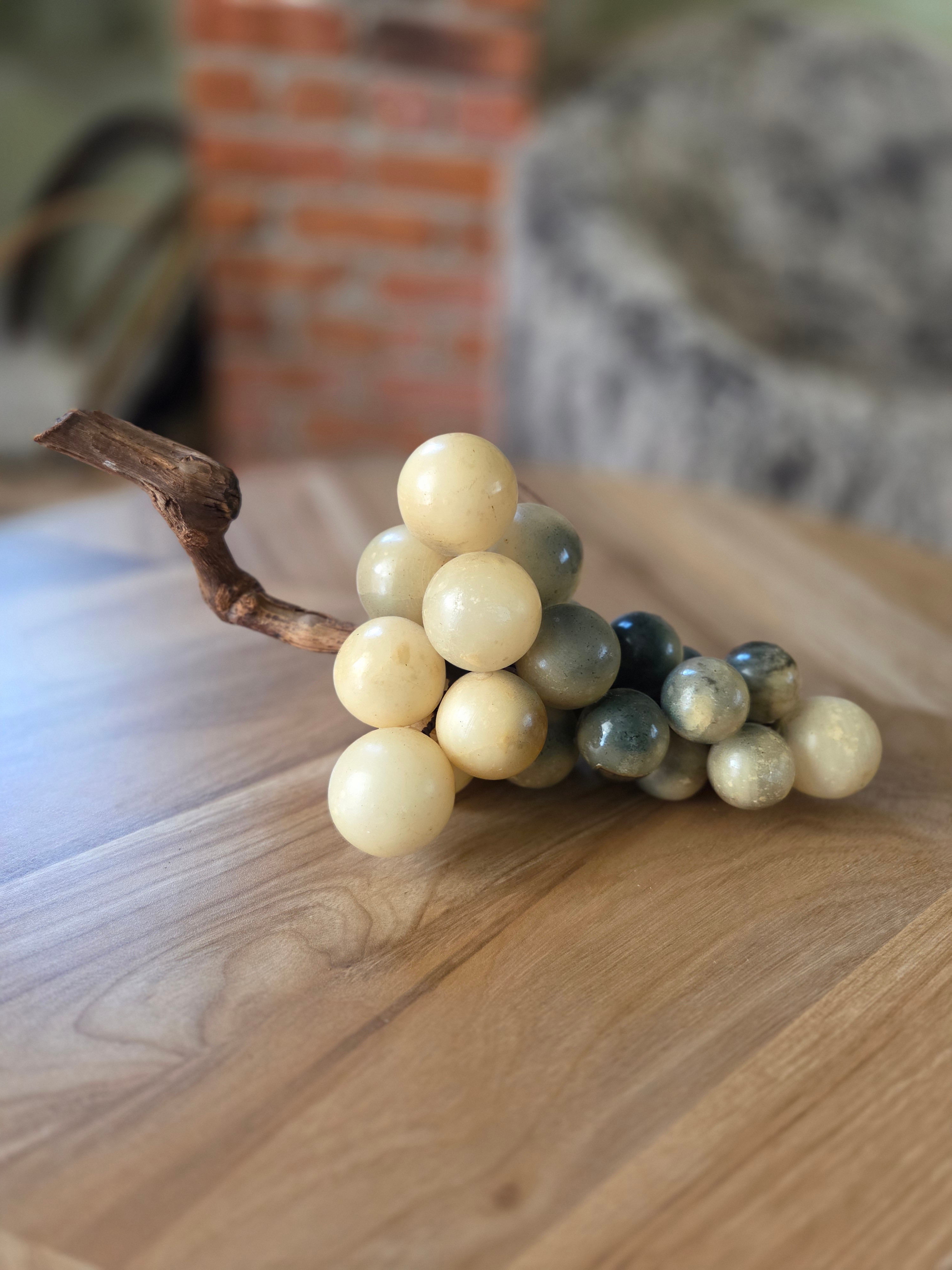 Vintage Italian Alabaster Grape Sculpture – Hand-Carved by Prof. G. Bessi