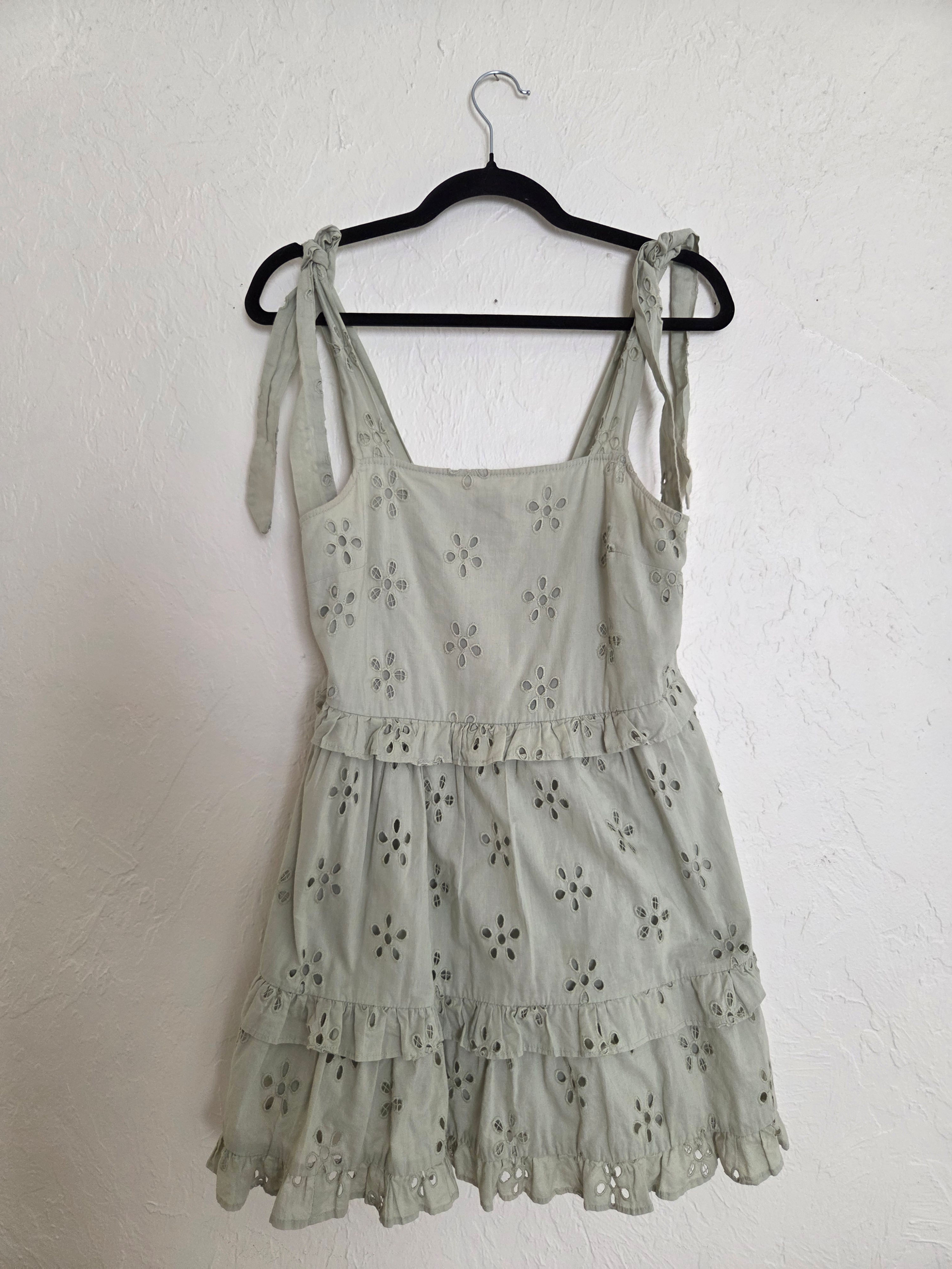Asos Design Sage Eyelet Tie-Shoulder Mini Dress US 4