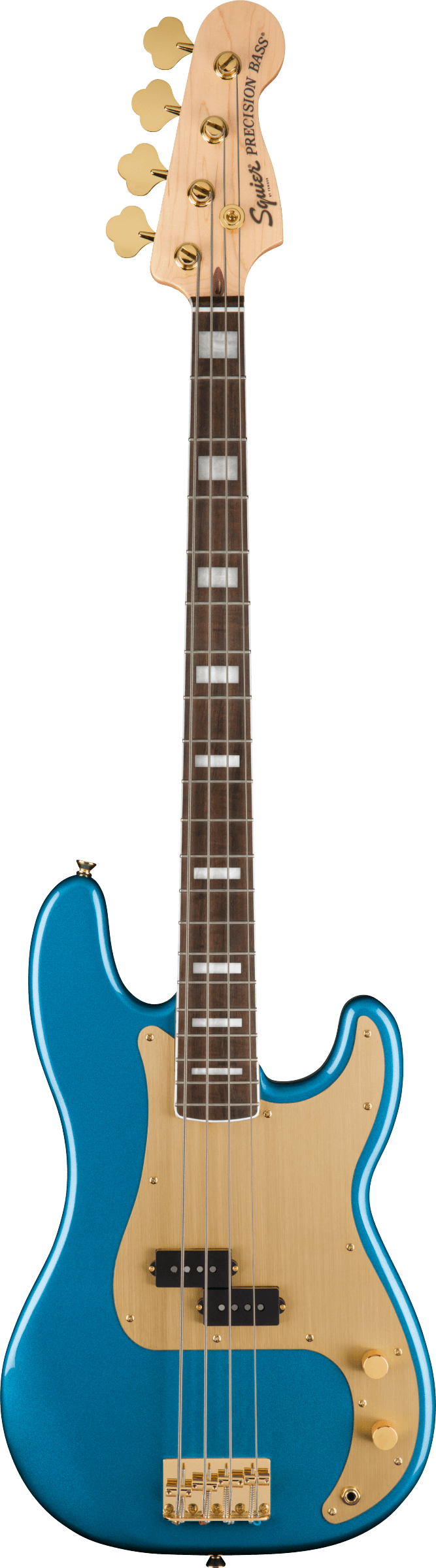 SQUIER 40TH ANNIVERSARY PRECISION BASS, GOLD EDITION, GOLD PICKGUARD, BLUE