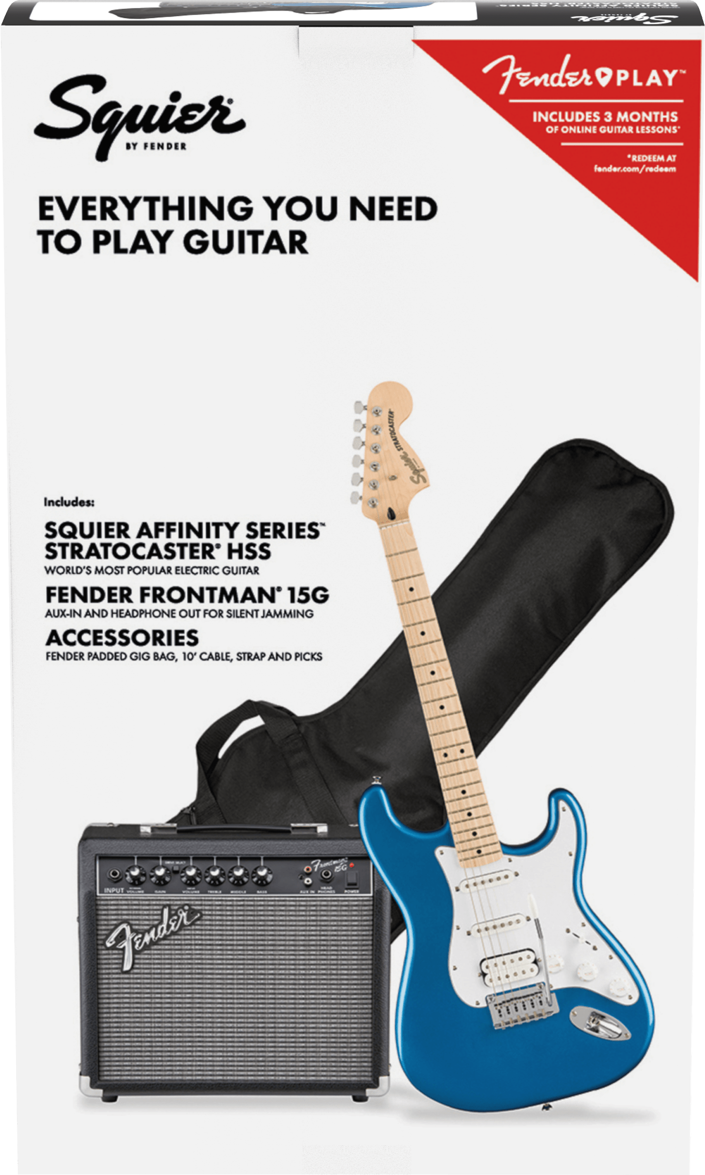 SQUIER AFFINITY SERIES STRATOCASTER HSS ELECTRIC GUITAR PACK - LAKE PLACID BLUE