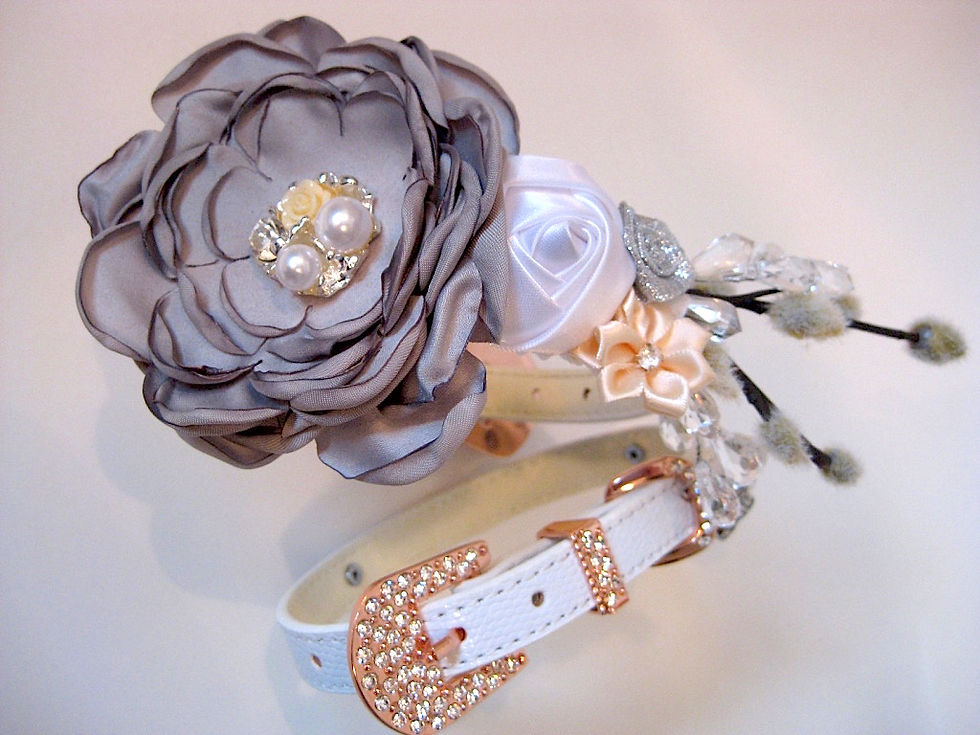 Thumbnail: Clarice gray flower collar with rose goldtone or silvertone buckle