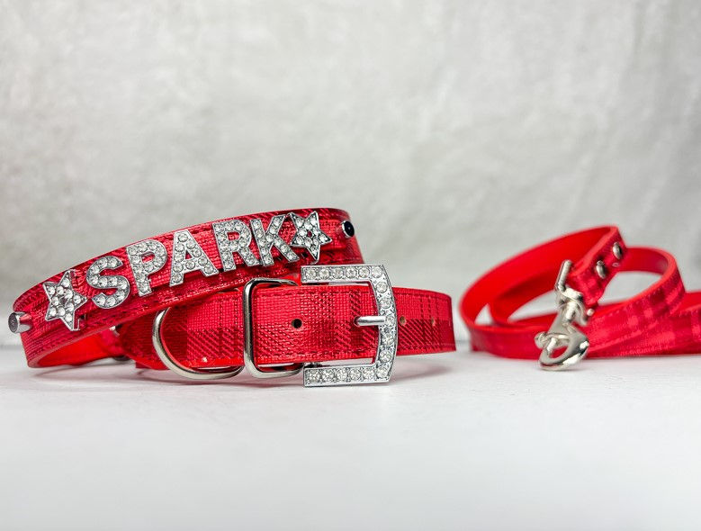 Thumbnail: Red Metallic Plaid Collar | Silver Hardware