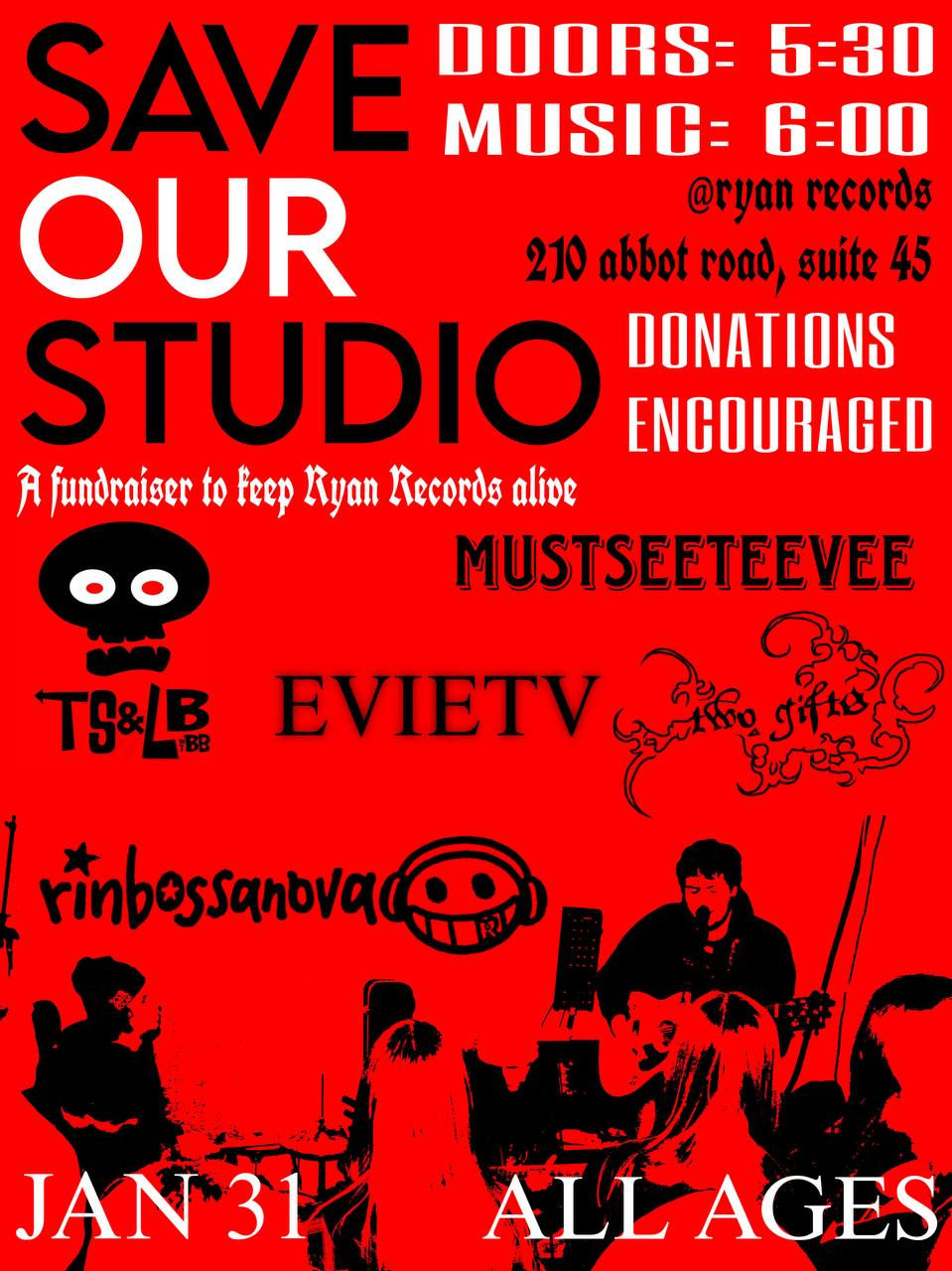 save our studio the scooter and liam band mustseeteevee evietv rinbossanova two gifts ryan records live room poster