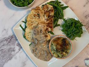 Cauliflower Steak with a Mushroom & Peppercorn Creamy Sauce