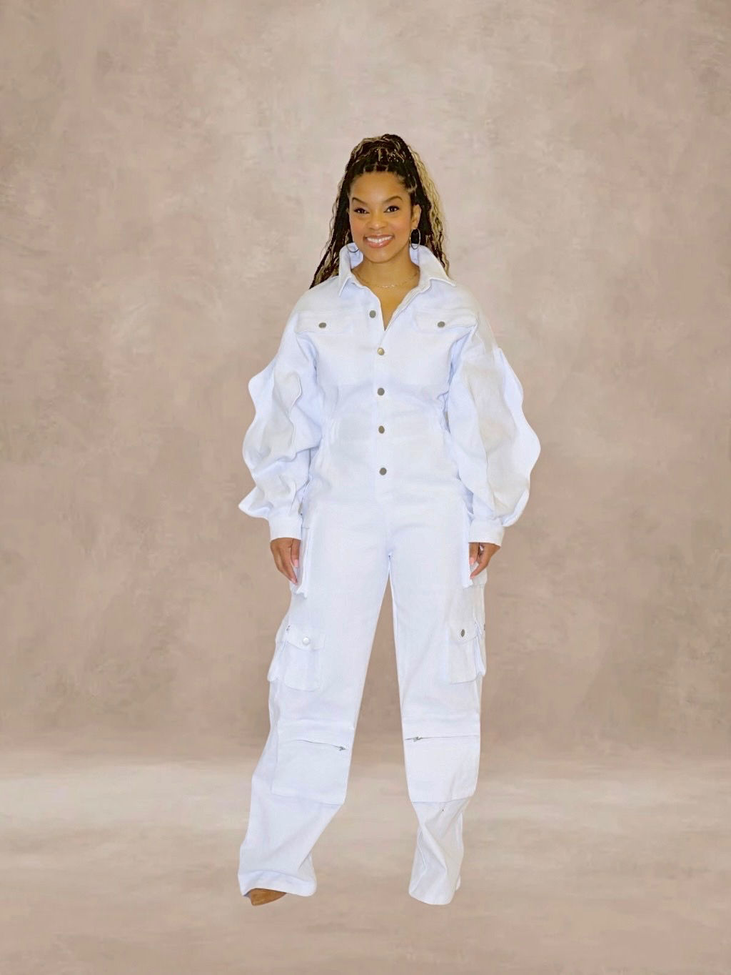 Power Girl White Utility Jumpsuit