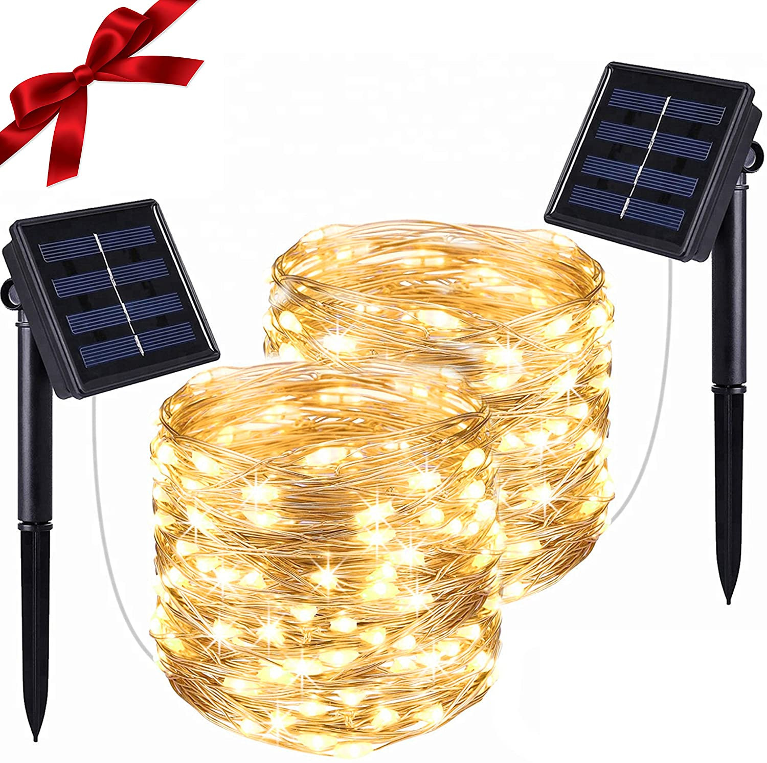 SUDDUS 2 PACK 100 LED Solar Fairy Lights (Warm White)