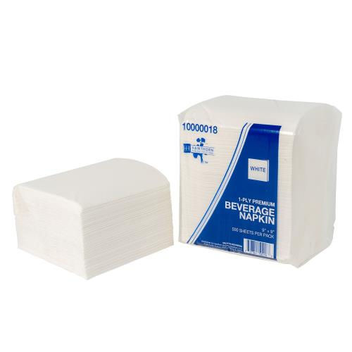 Hawthorn Premium Beverage Napkin 1-Ply White 9"x9" 4000 Case