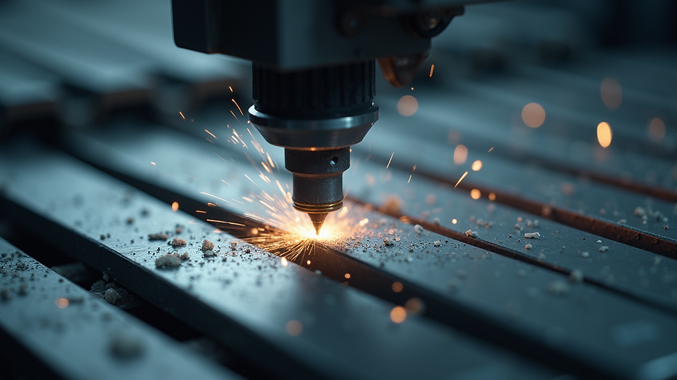High angle view of CNC machine working on metal