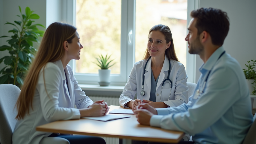 Plano medio de una consulta psicológica con terapeuta y paciente en un ambiente acogedor