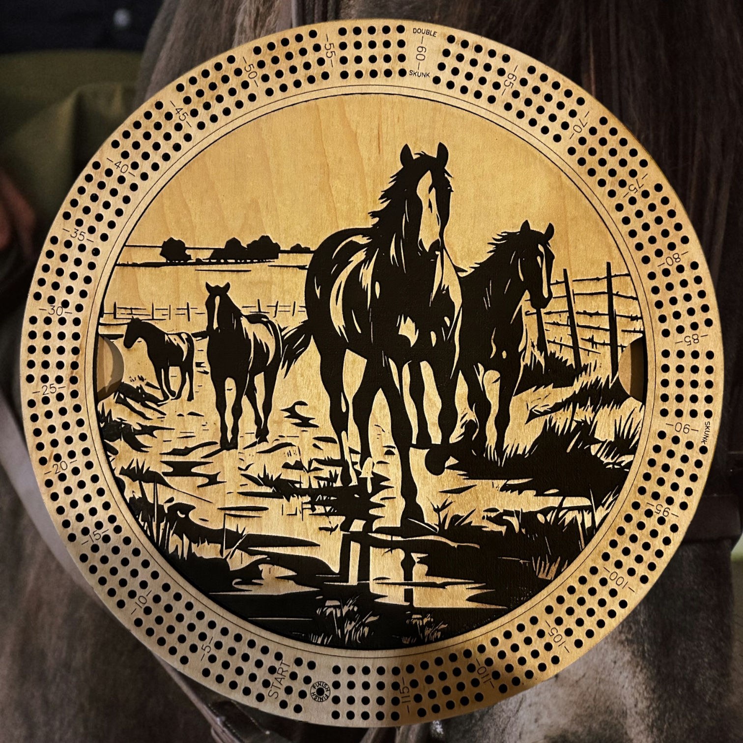 Horses Running Cribbage Board