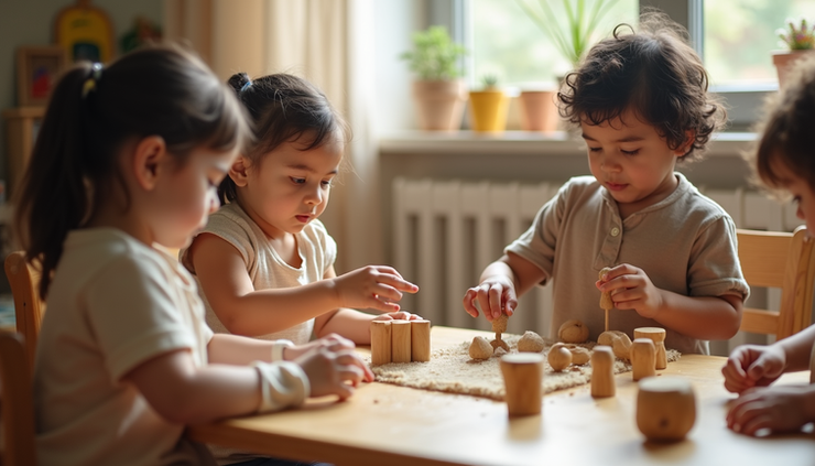 Eye-level view of a traditional Indian classroom setup with natural materials and child-friendly learning tools
