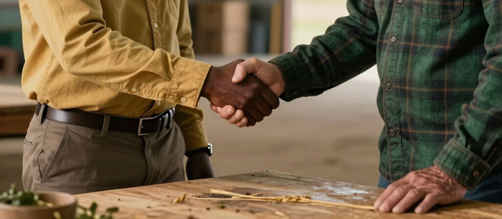 Two farmers shaking hands on a deal