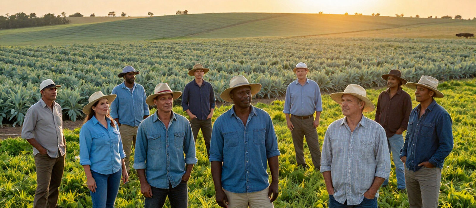 Producers standing together in a crop paddock