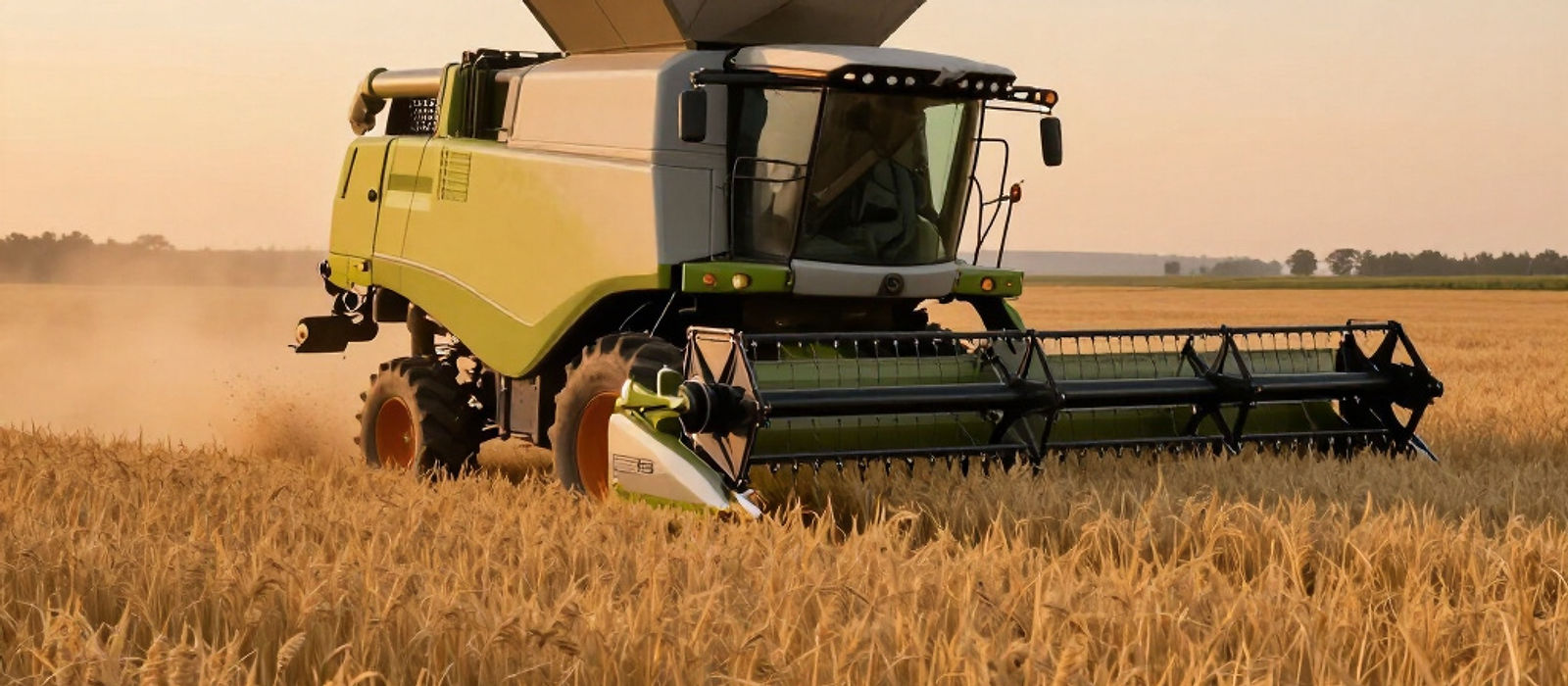 A combine harvester working a golden wheat crop
