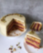 Pistachios and raspberry honey cake