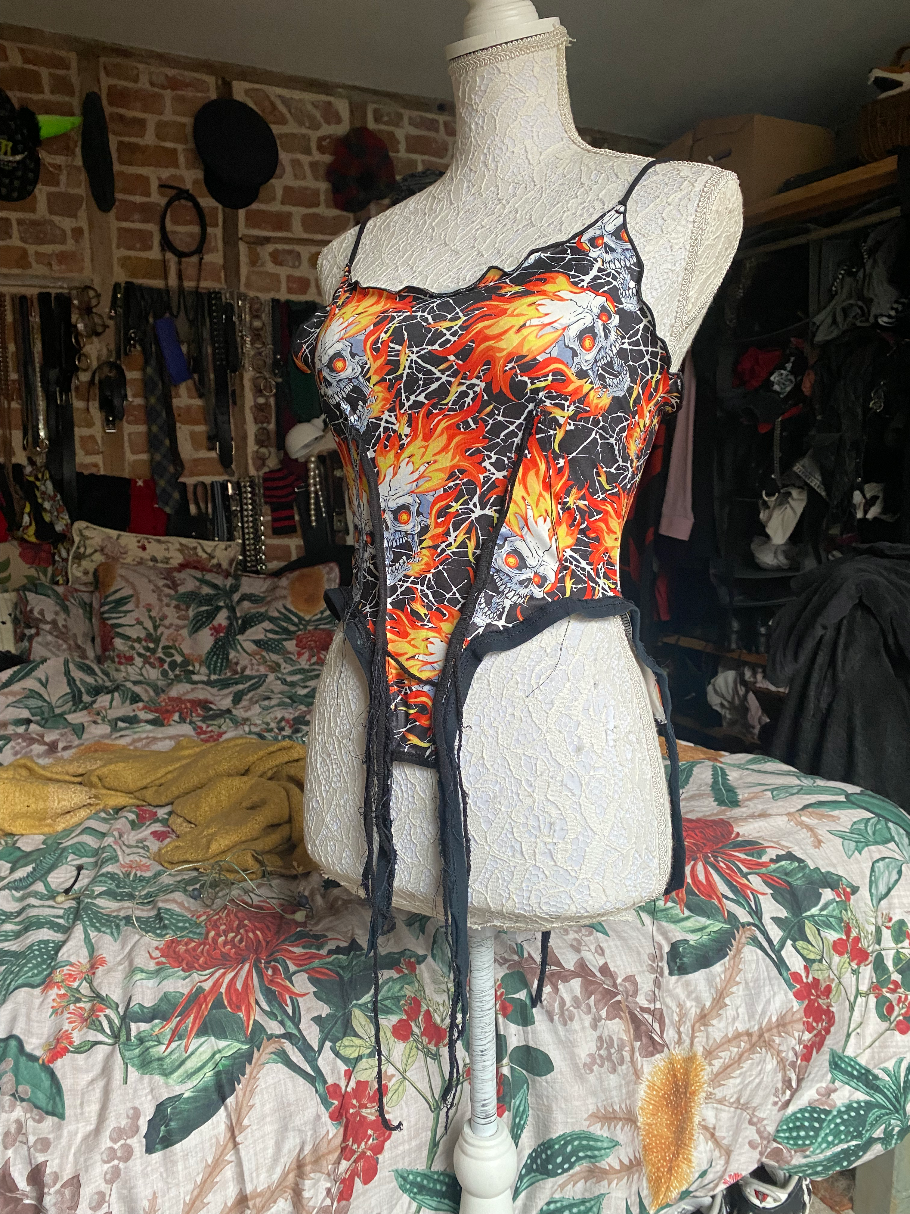 Skulls and Fire Fitted Corset Style Top